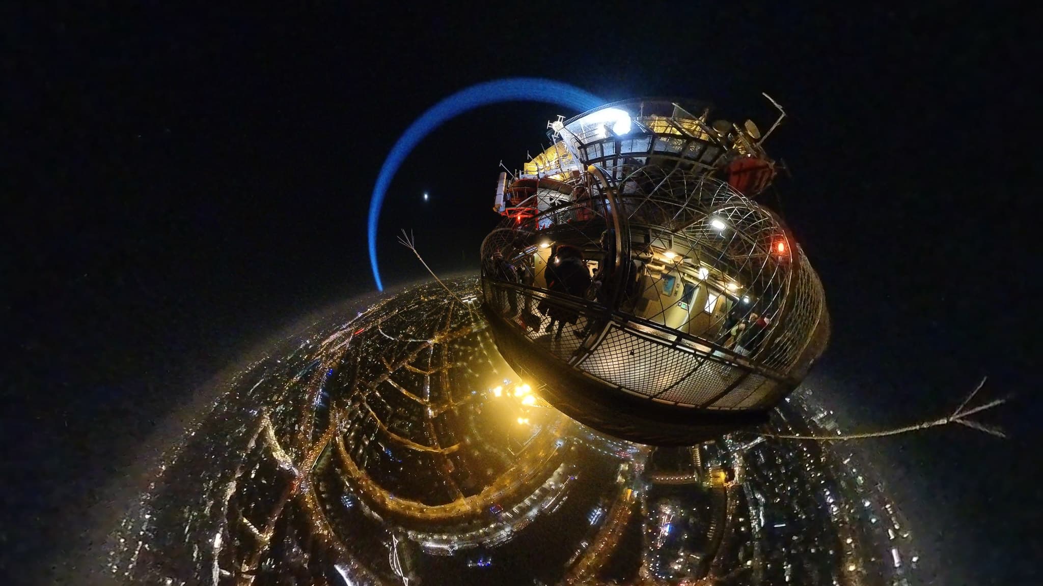 360-degree wide angle view of the Eiffel Tower in Paris