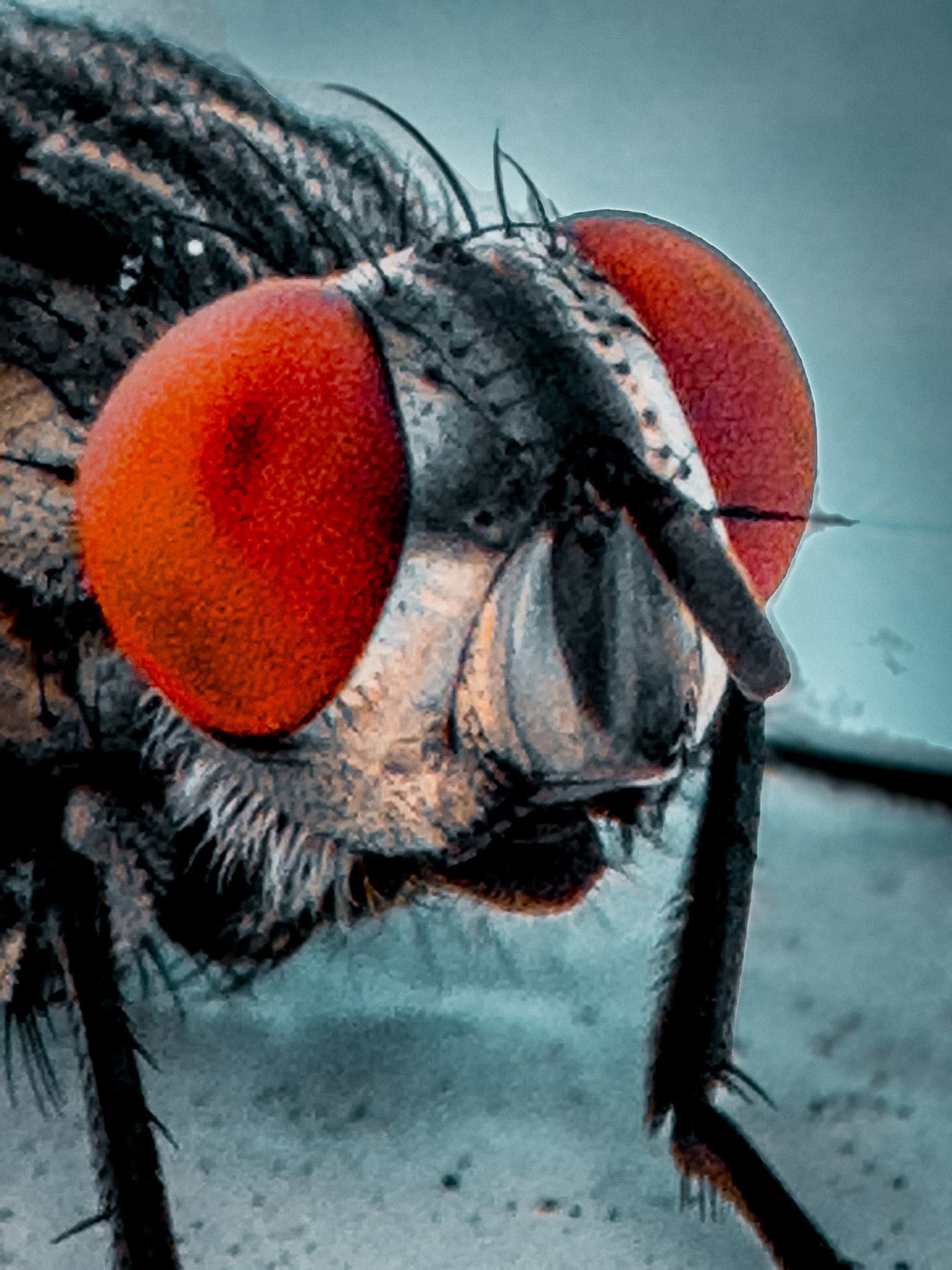 Extreme close-up of a fly's compound eye